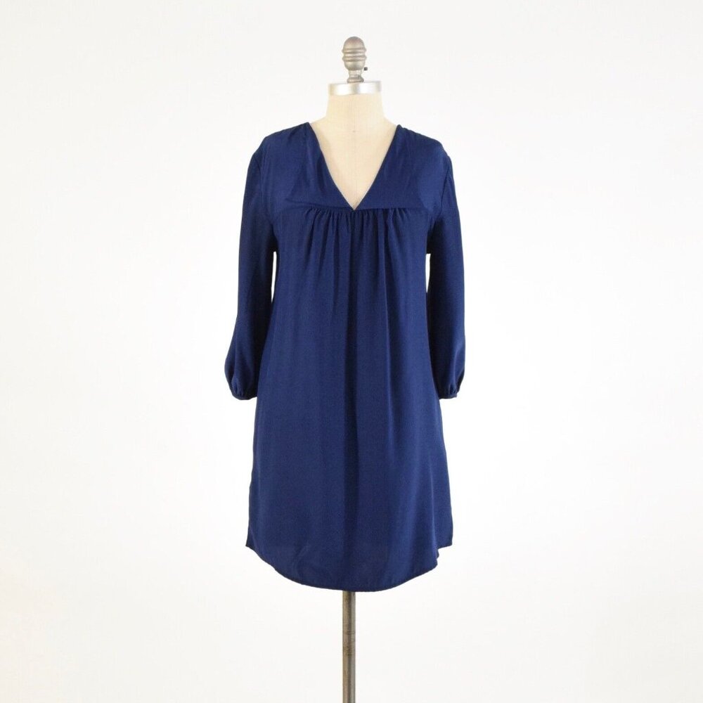 Aaron Ashe Navy Blue Silk Peasant Shift Dress
